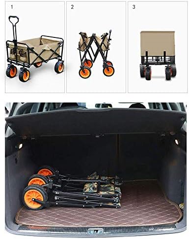 Folding Wagon, Garden Trolley Capacity 60 Kg, Portable Garden Cart with 4 Wheels, for Transport Garden Tools, Pets, Travel, Camping, Concerts, Beaches