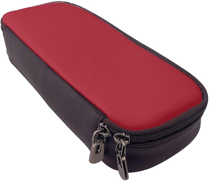 Leather Pen Case with Zipper - Aesthetic Pen Holder Amaranth red Pencil Case for Women & Men - Handcrafted Pencil Bag Multi-Functional Travel Cosmetic Case for Work Office Tool Pouch