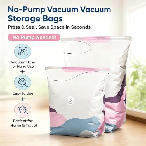 No Pump Vacuum Storage Bags, Heavy Duty Space Saver Compression Bags for Bulky Bedding, Comforters & Clothes, Easy Press and Seal Packing Bags for Closet, Dorm & Travel (2pcsXXL+2pcsM)