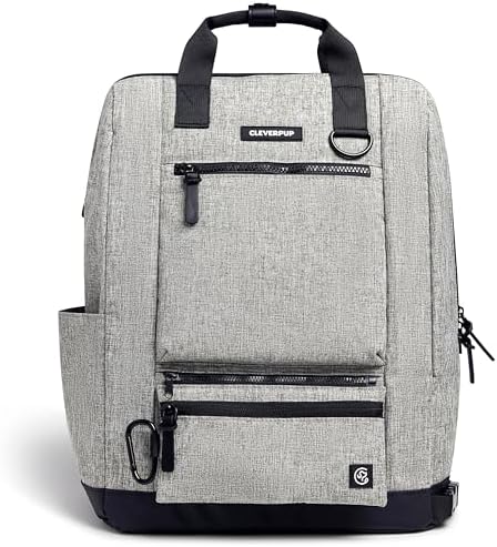 Cleverpup Porter 2-in-1 Dog Gear Travel Backpack - 10 Pockets, Heather Grey