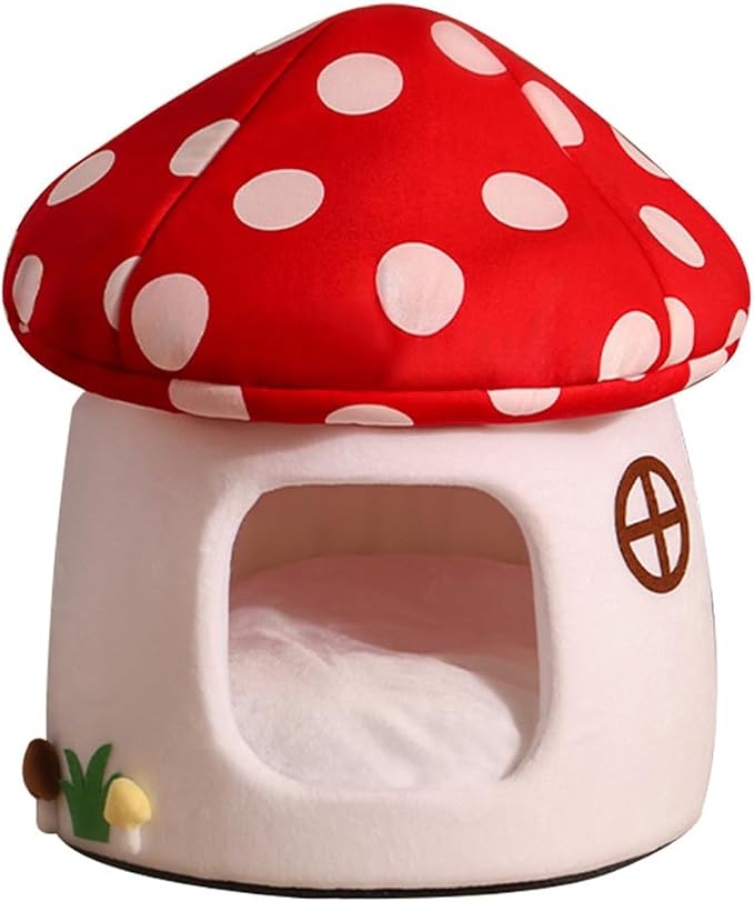LYFJMUS Mushroom Cat Bed for Indoor Cats Mushroom Cow Shape Cat Cave Bed Cat Tent with Removable & Washable Cushion Pillow Cat House Bed for Cats Small Dogs ﻿