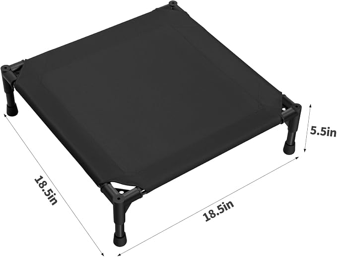 Love&go Elevated Dog Bed with Metal Frame, Cooling Raised Pet Cot for Dog and Cat (S - Black, Small-18.5x18.5x5.5 inch)