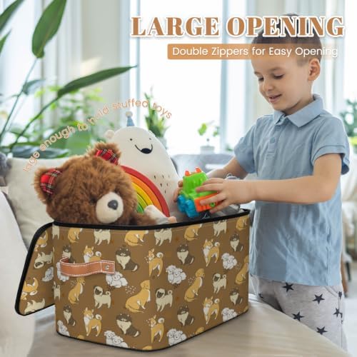 Dogs Collapsible Fabric Storage Bin with Lid | Storage Basket, Foldable, Waterproof, Handle, Large, Closet Organizer, Home, Cute Puppy Dogs