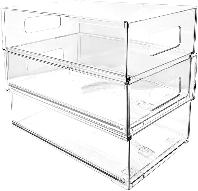 Isaac Jacobs 2-Pack Clear Expandable Storage Bins - Large | 11"-19" L x 7.8" W x 5.8" H, Plastic Organizer with Cut-Out Handles, Adjustable Length from 11-19" for Home, Kitchen & Office