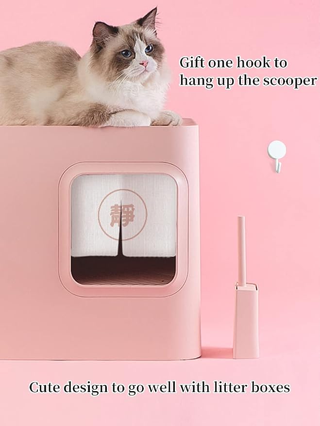 Cat Litter Scooper with Caddy Holder, Cat Scooper for Litter Box with Stand, A Nice Addition to cat Litter Tray Box, Store The cat Litter Scoop When not in use, Modern, Durable and Cute -Light Pink