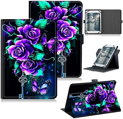 Universal Tablet Case for T-Mobile Revvl Tab 2 10.1" 2025/Revvl Tab 5G 10.36" 2023, 360 Degree Rotating Kickstand Protective Stand PU Leather Shell Cover for 9"-10.5", Purple Roses 02