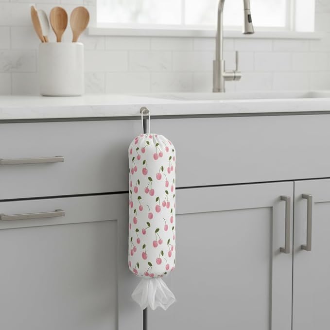 Plastic Bag Holder, Wall Mount Plastic Bag Organizer Dispenser Reusable Grocery Bag Organizer for Home Kitchen(Cherry)