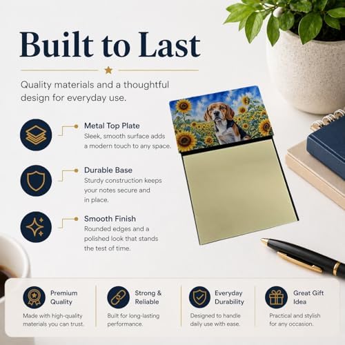 Caroline's Treasures Beagle in Sunflowers Watercolor Sticky Note Holder Refillable Dispenser Desk Accessory 3x3 Pad Gift