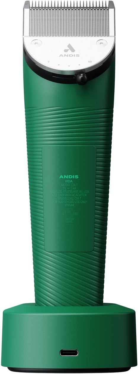 Andis 79085 Vida 5-in-1 Cordless Adjustable Blade Pet Hair Clipper, 11-Piece Kit, Non-Slip Design, Slim Profile, Versitile Fit, Grooming, Green