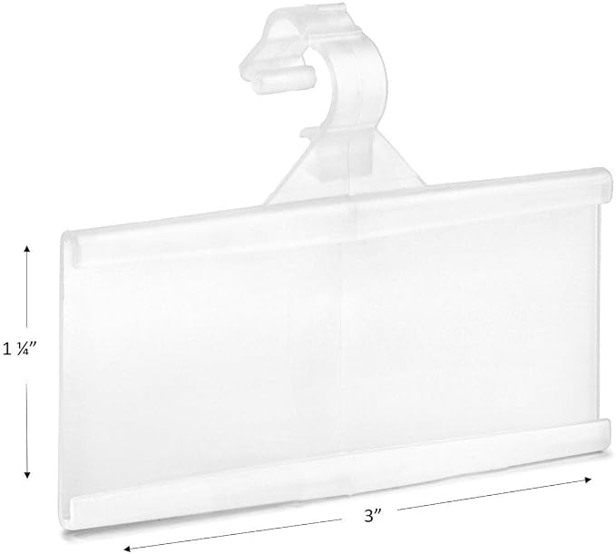 Pack of 50 - Plastic Wire Shelf Label Holder, Sign and Ticket Holder, Easy Clip Design with Tight Snap Lock Closure. Height, 1-1/4" X Width, 3" | "50 Label Inserts Included"