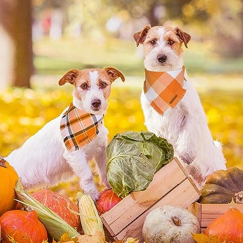 ADOGGYGO Fall Dog Bandana, Plaid Thanksgiving Bandanas for Dogs, Small