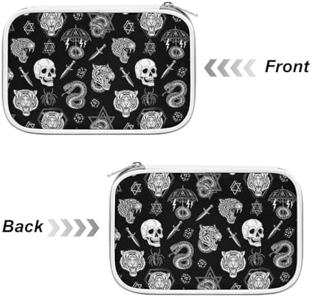Large Cute Pencil Case, Colored Pen Pouch With Zipper Storage And Organizer Tattoo Dice Diamond Skull Tiger Snake Spider Knife Black