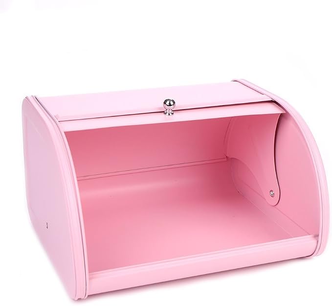 KL X458 Pink Bread Box Roll Top, Metal Bread Box for Kitchen Countertop, Large Capacity, Keeps Bakery Items Fresh Longer, Bread Bin for Kitchen Countertop, Breadbox to Store Cookies, Bagels, Muffins