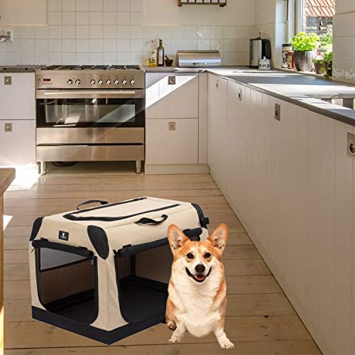 X-ZONE PET 3-Door Portable Soft-Sided Folding Soft Dog Travel Crate Collapsible Pet Kennel,Medium, Tan, 28 x 20 x 20 Inches