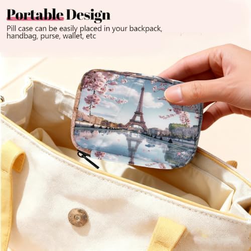Travel Pill Organizer Paris Eiffel Cherry Blossom Small Pill Case
