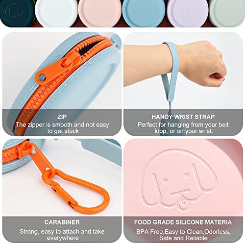 Silicone Dog Treat Pouch Small Bag,2PCS Pet Walking Bag for Dog and Cat,Pocket Size,Easy to Clean,Odorless,Zipper Design,Moisture-proof,Travel Walking Bag,Portable Training Bag. (Sky Blue&Light Pink)