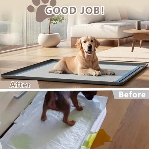 Pee Pad Holder for Dogs Fits Up to 24" x 24" Training Pads Silicone Puppy Pad Holder Tray Non-Slip Dog Pad Holder with Powerful Magnetic Lock Square Potty Pad Holder for Home Floor Protection