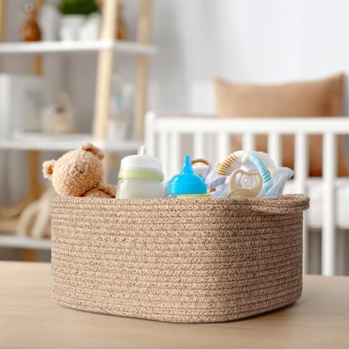 Cute Brown Gift Basket, Woven Baskets for Gifts Empty, Cotton Rope Storage Bin for Organizing, Decorative Dog Toy Box, Baby Nursery Organizer, Wicker Easter Basket with Handle, Room Decor