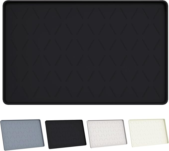 Extra Thick Dog Food Mat Waterproof with Raised Edge 19" x 12" | Silicone Multipurpose Mat, Under Sink Cabinet Protector for Kitchen, Bathroom, Shelf, Pet Feeding, Boot & Plant Trays