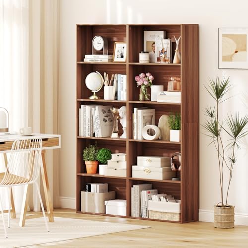 GIANTEX 5-Tier Bookshelf, Freestanding Bookcase with 5 Open Shelf, Modern Display Shelf, Storage Organizer for Living Room Bedroom Home Office, Walnut