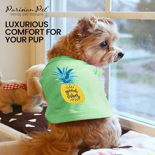 Parisian Pet Dog Shirt – 100% Cotton Shirts for Small Dogs – Tropical Sleeveless Pet Vest – Lightweight and Breathable Dogs Apparel – Cute Dog Clothes - Stretchy T Shirts for Pets