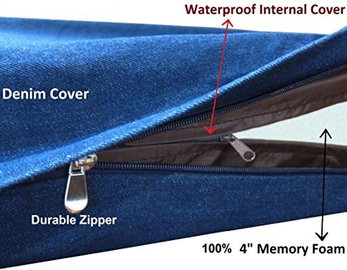 Dogbed4less Premium HeadRest Pillow Orthopedic Cool Memory Foam Dog Bed for Large Dogs, Waterproof Lining with Washable Denim Blue Cover, XXL 55X37