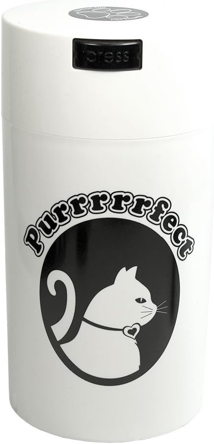 Pawvac 3 to 12 Ounces Container, Airtight Pet Food and Treats Storage Jar - Patented Vacuum Seal Container for Pet Food, Treats and other Dry Goods - White with Cat Logo