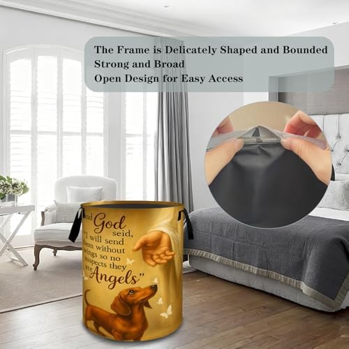 Dachshund Memorial Laundry Basket Hamper, Organizer Bins Gifts for Women Kids, Pet Foldable Waterproof Clothes Hamper Handles Storage Bucket for Bedroom Bathroom Room Decor 19.7"x15.7"