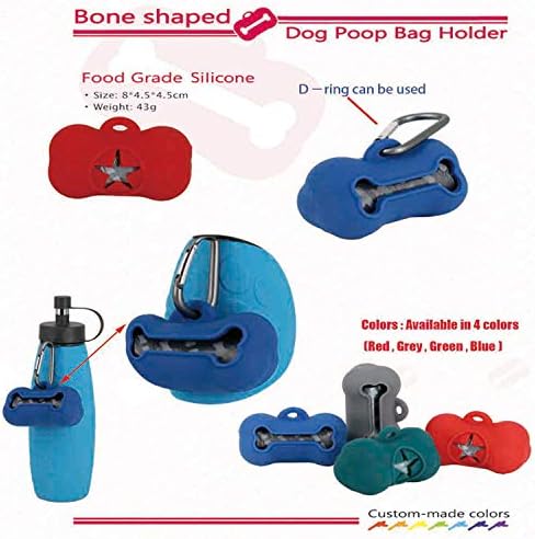 5 Rolls Portable Silicone Bone Shape Dog Poop Bags with Dispenser - Plastic Dog Pooper Scoopers & Bags for Outdoor Leash Travel