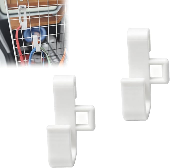 2-Pack Dog Crate Hooks for Leashes & Harnesses, Dog Crate Organizer Hooks, No Install Lead Holder for Dog Walkers, Collar Storage Hook for Crate Bars (White, 25mm)
