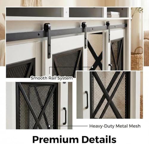 71 in Double Dog Crate Furniture - Heavy Duty Wood & Metal Dog Kennel for 2 Large Dogs, Removable Divider, Double Doors, Sliding Barn Door, 3 Storage Drawers - Size: 71 inches