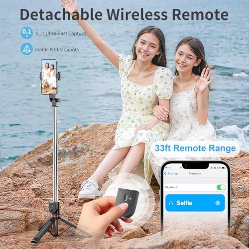 Selfie Stick for iPhone, 360°Rotating Tripod for Phone with Detachable Remote, Portable Phone Tripod Stand for Video Recording, Compact & Lightweight