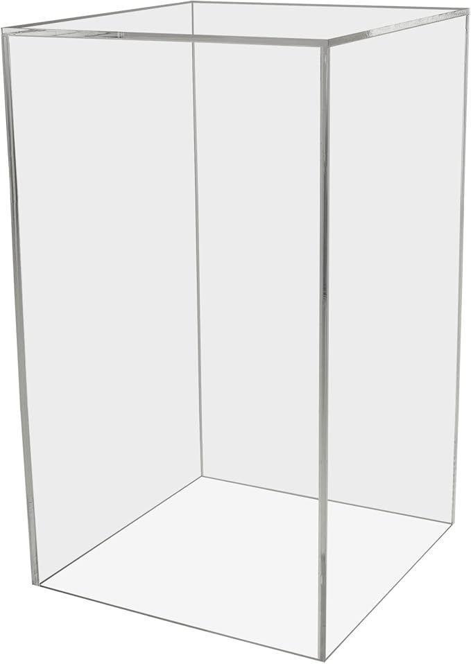 Clear Acrylic 12" x 12” x 19” Tall Display Box No Lid Hollow Pedestal 5 Sided Display Trinkets Flower Dust Cover Bin Collectible Items Elevated Multi Use Showcase No Assembly by Marketing Holders