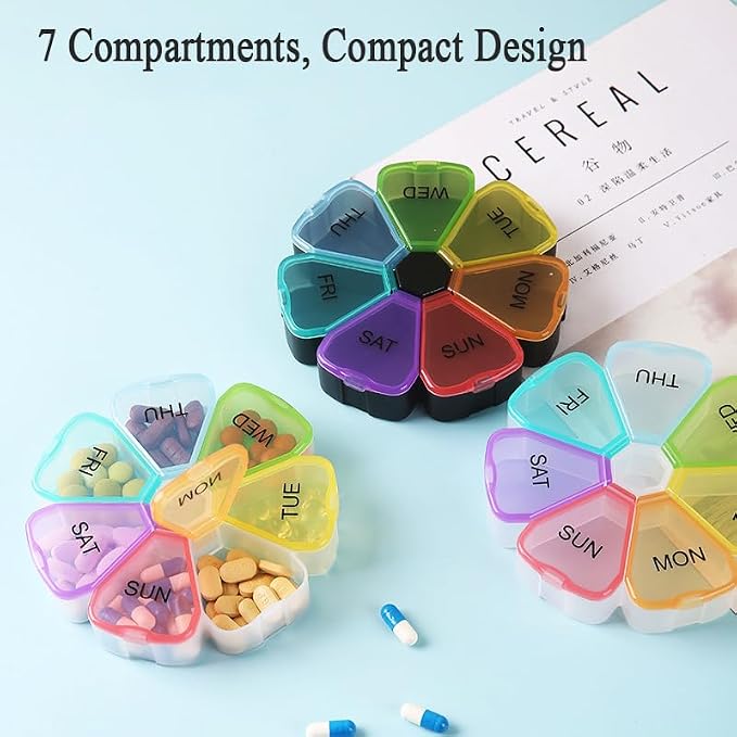 Weekly Pill Organizer, Travel 7 Day Daily Pill Meds Case Reminder | Large Compartment Vitamin Dispenser Box to Hold Cod Liver Oil, DHA, Supplements and Medication, Arthritis Friendly, BPA Free