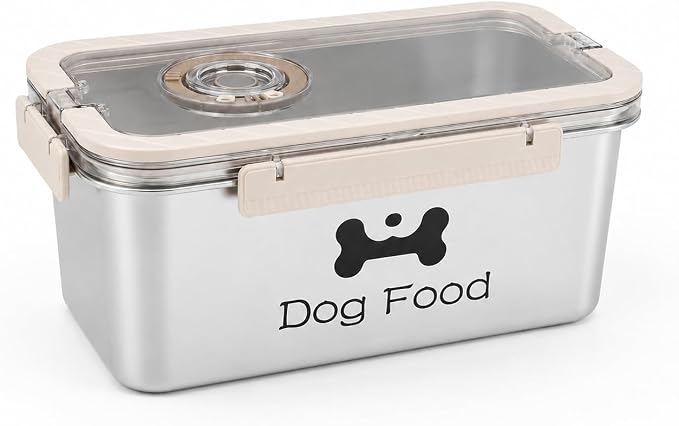 Airtight Dog Food Storage Container 6 QT / 5.8L, Stainless Steel Pet Food Bin with Clear Lid, Portable Dog Kibble Container with Handle - Hold 5.8L - Ideal for Pantry, RV Travel