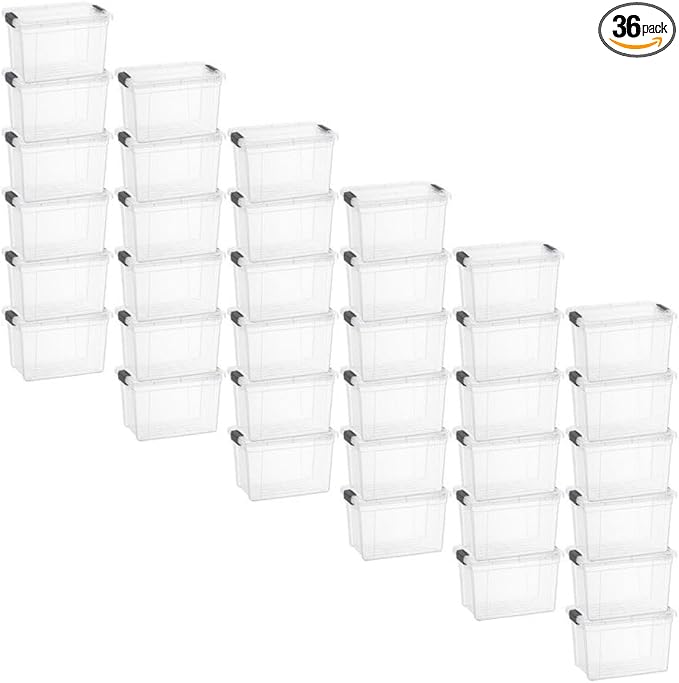 Superio 1.4 Quart Mini Clear Plastic Storage Container with Lid, Stackable Small Organizer Box for Crayons, Art Supplies, Beads, Sewing, Stationery & Food Storage, 36 Pack