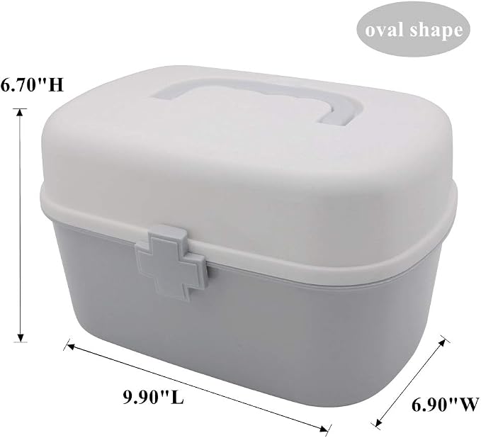Plastic First Aid Storage Box Container Bin with Removable Tray and Portable Handle, Family Emergency Medicine Kit Case Organizer, White&Gray