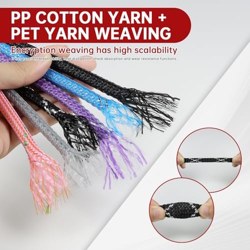 Braided Cable Management Sleeves, High Density PP Cotton Mixed PET Yarn Wire Loom for Automotive Wiring Harness & PC Computer Case Pets No Chew (Black White Black, 8mm (5/16")-49ft)