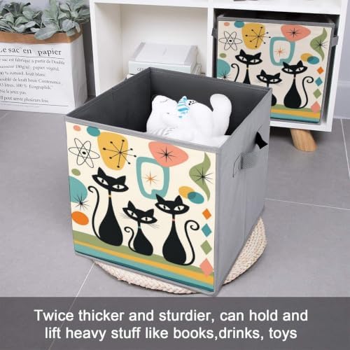 Cats Abstract Art Storage Bin with Handles, Oxford Fabric Foldable Storage Cube Organizer for Clothes, Towels, Bedroom, Living Room, Home Organization