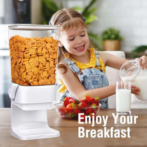 Cereal Dispenser Countertop,5.5L Cereal Containers Storage Dispenser for Pantry,Dry Food Storage Rice Containers,Candy Dispenser,Snack Organizer Machine for Grains, Nuts,Oatmeal, Pet Food White