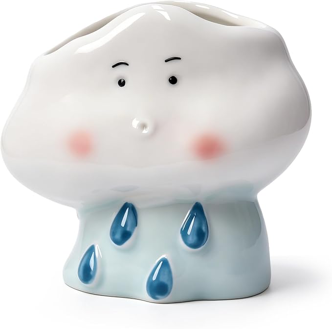 Ceramic Mushroom Shaped Pen Pencil Holder for Desk Decoration Accessories Mushroomb Decor Makeup Brush Pen Cups Office School Ideal Gifts for Women, Mom or Birthdays (white)