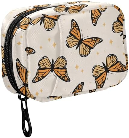 Fustylead Beautiful Monarch Butterflies and Glitter Stars Travel Pill Case Bag with Zipper Weekly Pill Box 8 Compartments 7 Day Personal Pill Case Purse Medicine Case Organizer