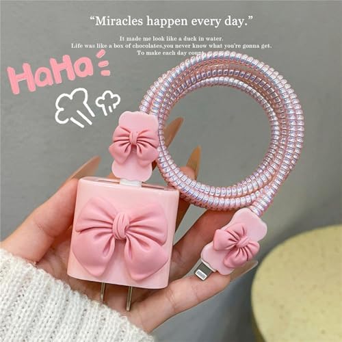 Cute Cable Protector for iPhone18W/20W Charger Power Adapter with 3D Bow Tie Charger Cord Protector,Soft Data Line Cable USB Wire Saver,Data Cable Phone Charger for iPhone8 11 13 14 15 16 Plus Pro Max