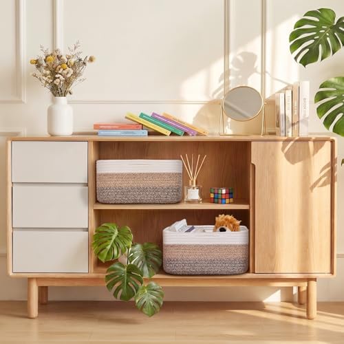 Storage Baskets for Shelves, 2 Pack Shallow Basket
