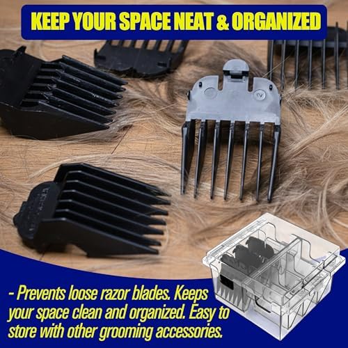 Clipper Blade Holder Organizer with Lid, Clipper Guard Comb Holder for 8 Blades Plastic Storage Case Rack