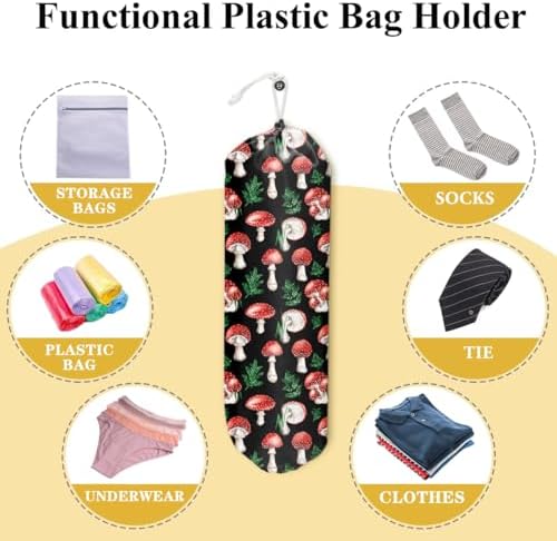Cute Mushroom Grocery Bag Holder and Dispenser Plastic Bags Organizer | Garbage Shopping Trash Bags Storage for Home Hippie Witchy Kitchen Gifts for Kitchen Farmhouse Holiday Home Decor