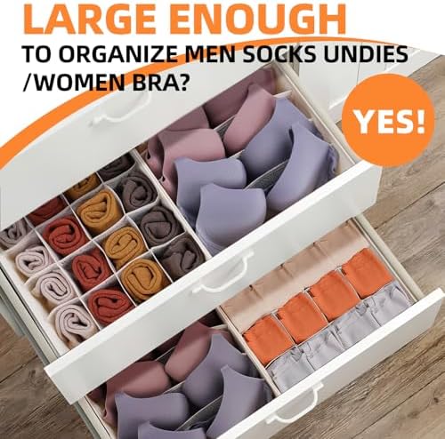 Criusia 6 Pcs Drawer Organizer Clothes - 90 Cells Closet Organizers and Storage for Baby Nursery - Washable Fabric Dresser Organizer Dividers for Sock Underwear Bra Dorm Room Essentials (Beige)