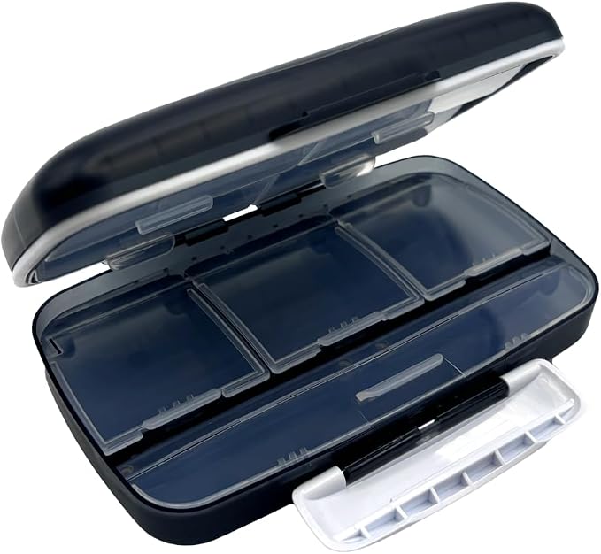 Ezy Dose Moisture-Proof Travel Pill Case, 8 Compartments, Black, Large | Moisture-Proof Pill Case, Medicine Planner, Vitamin Organizer Box, Travel-Friendly, Latch-Closure to Secure Contents