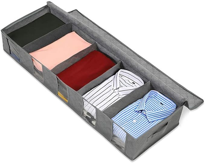 Zerodeko under Bed Storage Bag Large Capacity Organizer for Quilts and Blankets Breathable Non-woven Design Window for Easy Viewing for Bedroom and Closet Use