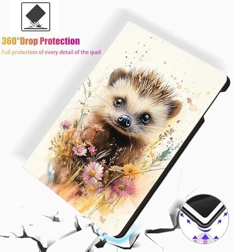 for Microsoft Surface Pro X/Pro X Plus-13 2019/2020/2021/2024 Tablet Case,Auto Wake/Sleep,Adjustable Stand Protective Cover - Cute Hedgehog Flower